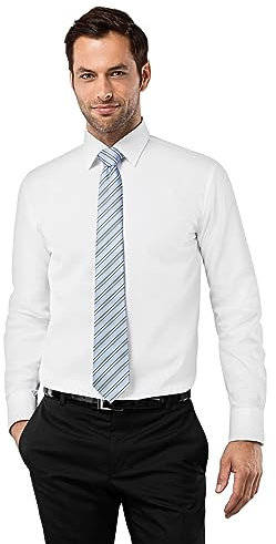 Vincenzo Boretti Chemise Homme Coupe Normale Regular-fit, 100% Coton, Tissu Infroissable et agréable à Porter, Manches-Longues, col Kent, Unie Blanc 41-42