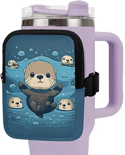 BYCHECAR Marina Otter Water Bottle Pouch per Stanley Quencher Adventure 1,134 g/850,5 g Tumbler Pouch Bag Zipper Cup Accessori per telefono Auricolare Card Holder Blu