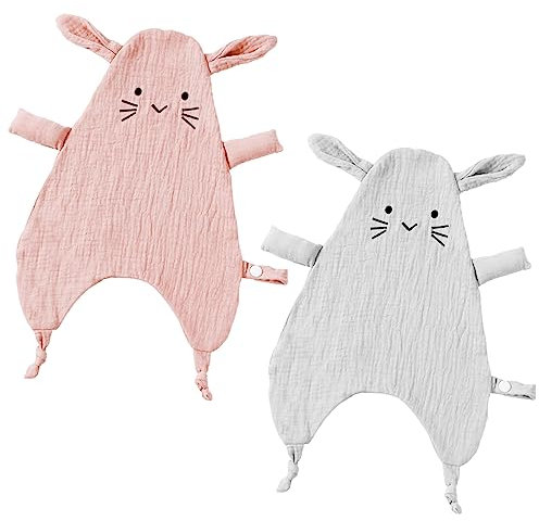 Panno per Coccole Neonato, 2 Pezzi Panno per Coccole con Testa di Coniglio, Coperta per Le Coccole della Ragazza, Coperta per Neonati in Mussola, Regalo per Il Bambino e la Bambina