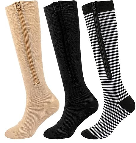 LICHENGTAI 3 Paar Kompressionssocken mit Reißverschluss für Damen und Herren, Stützstrümpfe Kompressionssocken Offene Zehenstützung Socken für Krampfadern, Ödeme, Genesung, Schwangere