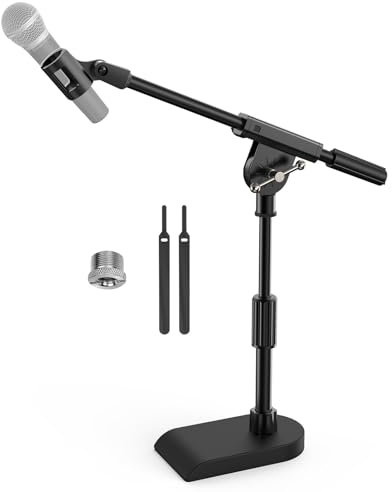 TONOR Adjustable Desktop Mic Stand, Weighted Base with Twist Clutch, Boom Arm with 3/8'' and 5/8'' Adapter for All Microphones, Excellent Compatibility, Suitable for Recording, Podcast, Guitar