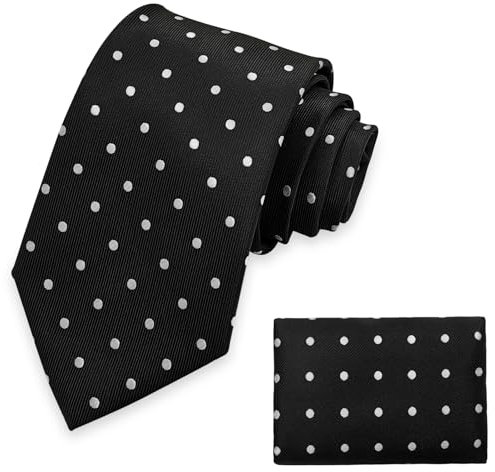 M3-T-1S Herren-Krawatten mit Einstecktuch, klassische formelle Business-elegante Krawatten und Taschentuch für Hochzeit, Party, 3 Stück, Schwarz mit weißen Punkten, Einheitsgröße