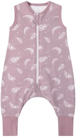 Owlivia 1.0 Tog Baby Schlafsack aus 100% Bio-Baumwolle mit Füßen - Ganzjähriger Komfort für Ihr Kleinkind, Feder Lavendel 100 cm (4 Jahre)