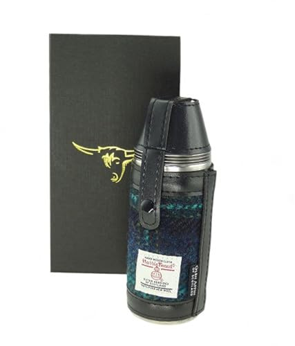 Harris Tweed Hunting Flask - Blue with Turquoise HF3500-COL119 Overcheck