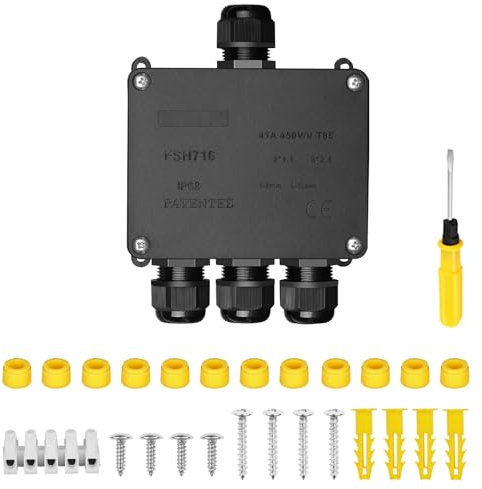Abzweigdose Wasserdicht IP68, 4 Wege Verteilerdose Außen, Outdoor Aufputz Kabelverbinder,Verbindungsdose Aussen,Erdkabel Klemmdose Anschlussbox, Drahtverbinder für Ø4-14mm Kabeldurchmesser,Schwarz