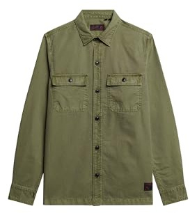 Superdry Herren Military Langarm-Overshirt Olivgrün Kaki XL