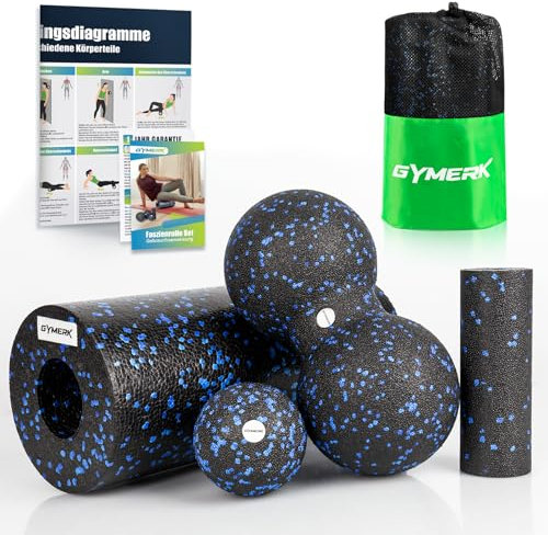 Gymerk Faszienroller Set mit Großer Duoball, Faszienball und faszienrolle klein, Faszien Set für Rücken Wirbelsäule Bein Dehnungen und Faszientraining, mit Training Posters