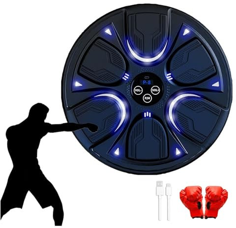 HAZARA Boxe musicale avec gants, cible de boxe murale avec 6 lumières et Bluetooth, planche lumineuse de boxe pour exercices à domicile