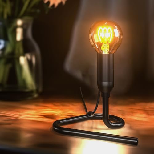 BrightArk Retro Table Lamp with E14 Base, Triangular Vertical Iron Lamp Holder, 50W Max, 1.8m Cable, Plug and Switch Included,Stylish Black Iron Lamp Base Perfect for E14 Bulbs AC220-240V