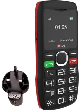 TTfone TT880 Easy-to-Use Mobile Phone for Seniors and Elderly - Large Button Phone with Emergency Assistance Button - Pay As You Go (Vodafone PAYG, Red, with Mains Charger)