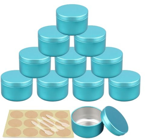 YANCAER 10 Pièces Pots en Aluminium, 50ml Bleu Conteneurs Cosmétiques Vide Pots de Voyage, Ronds Petit Pot Aluminium avec Couvercle, Pot Aluminium de Bougies