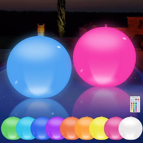 FTJKGH Solari Luci Galleggianti Piscina, 2Pz Solare Lampada Galleggianti Piscina con Telecomando,13.4In 16 RGB Solari Lampada Palle Luminose da Giardino Solari, IP68 Palle Luminose per Piscina Esterno