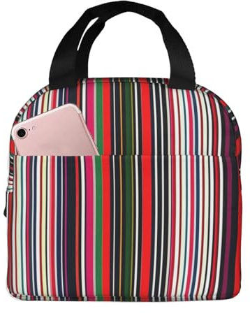 WCXTHGFA Lonchera térmica con estampado vertical de rayas de colores para adultos, elegante y versátil, bolsa de almuerzo de trabajo