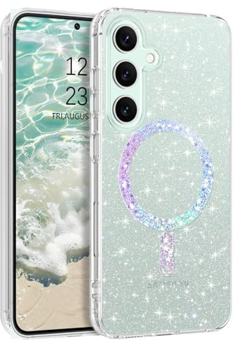 BENTOBEN für Samsung Galaxy S24 FE 5G Hülle Handyhülle Glitzer, Magnetisches Samsung S24 FE 5G 6.7 Case mit Mag-Safe Muster Slim Bumper Silikon Cover Dünn Hülle für Frauen Mädchen Bling Transparent
