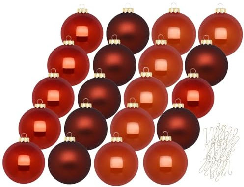 Inge Glas Weihnachtskugeln mit Haken | Schöne Christbaumkugeln aus Glas | Set 20 Kugeln und 40 Aufhänger | Christbaumschmuck Weihnachtsbaumkugeln (Warm Terracotta)