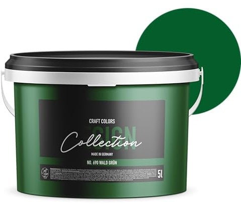 Craft Colors® 5L hochwertige Wandfarbe edelmatt, Kreidefarbe made in Germany, DESIGN Collection No. 690 Waldgrün