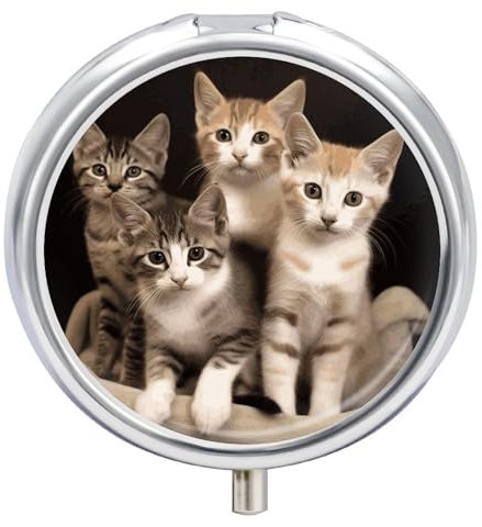 Pill Box Portable Kittens Family Cats Pill Case Cute Pill Organizer for Vitamins Supplements