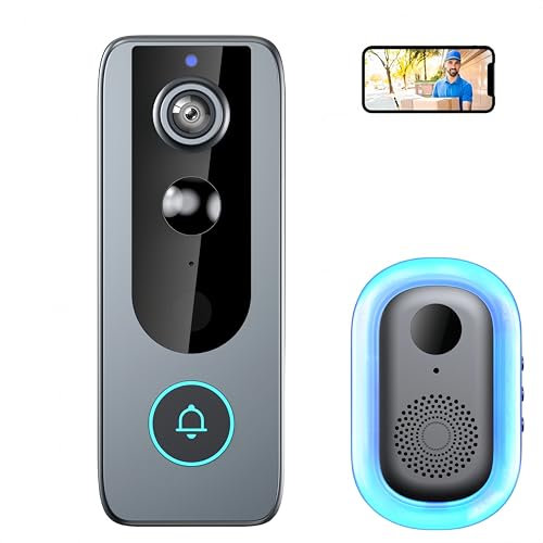 GuardianBell Pro – Smart WiFi Doorbell & Security Cam in One with Night Vision Live View, No Subscription Needed, Motion Alerts, 2-Way Audio(black-A)