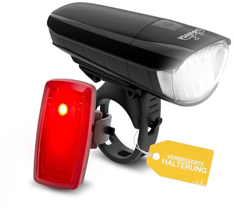 DANSI LED Fahrradlicht Set mit 30/15 Lux - Batteriebetriebene Fahrradbeleuchtung mit bis zu 13h Leuchtdauer - StVZO Zugelassene Fahrradlampe, ohne Werkzeug Montierbar und Spritzwassergeschützt