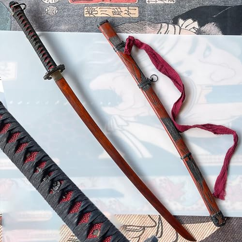 Sabres de samouraï en bois - Katana japonais en acajou naturel,Bokken fait main avec garde-main en cuivre pur,Katana traditionnel en bois pour collection,cosplay,kendo,exposition,cadeau - 103 cm