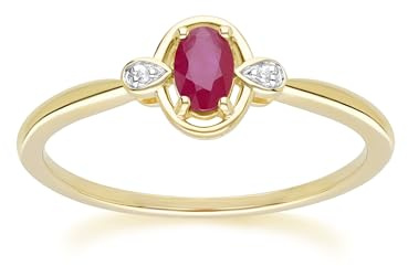 Gemondo Klassischer Ring mit ovalem Rubin und rundem Diamant aus 9 Karat Gelbgold Größe: 52