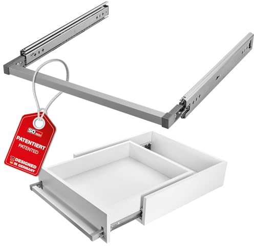 SOTECH VarioSlide Pat. Schwerlastauszug KV2-100-H53-450 EH 450 mm 100 kg | Komplettset Einhandverriegelung Alu eloxiert für Schubladen mit Front bis 900 mm Schubladenschienen Caravan Fahrzeugbau