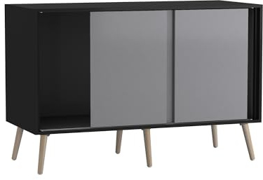 URBNLIVING 3-Door Sliding Sideboard Cabinet with Wooden Legs, Modern Cupboard, Credenza for Living Room, Dining Room or Office, Storage Organizer with Stylish Sliding Doors, Mix & Match Colour Combos