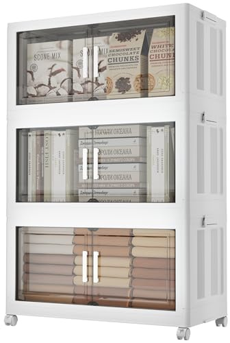 Naviconvex Aufbewahrungsbox mit Deckel, 3 Schichten 180L Aufbewahrungsboxen mit Deckel Groß, Stapelbare Kunststoffboxen mit Tür und Rollen, Klappboxen Faltbar, Kisten Aufbewahrung für Haus und Büro
