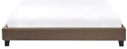 Beliani Minimalistic Modern Fabric Upholstery EU Super King Bed Frame 6ft Taupe Boucle Roanne