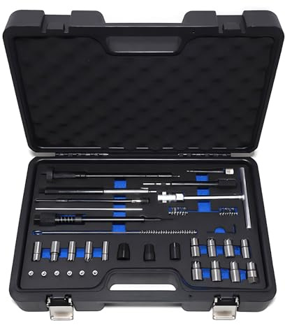 Set de 28 fraises pour injecteurs, sièges d'étanchéité, outils d'injecteurs, outils de nettoyage pour siège d'injecteur, surfaces d'étanchéité, outils d'injecteur, fraises d'injecteur kit de nettoyage