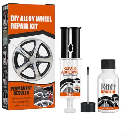 Honseadek Alufelgen-Reparatur-Set für Autoräder, Kratzer und Bordsteinschäden, Reparatur-Set mit 25 ml Reparaturkleber, Schleifpapier, Reinigungstuch und Werkzeug