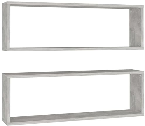 807118 Würfelregale aus Beton, Grau, 80 x 15 x 26,5 cm, stilvolle Wandregale aus Holz für Heimdekoration, Aufbewahrung und Nisierung, 2 Stück