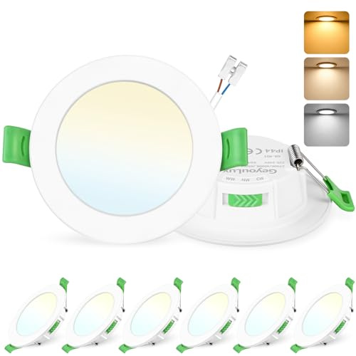 GeyouLux LED Einbaustrahler 230V Dimmbar, 75-90mm Lochmaß LED Spots 6er Set | 8W 800LM Einbauleuchten, IP44 2700K/4000K/6500K Deckenspots, Extra Flach Einbauspots für Badezimmer Küche Wohnzimmer, Weiß
