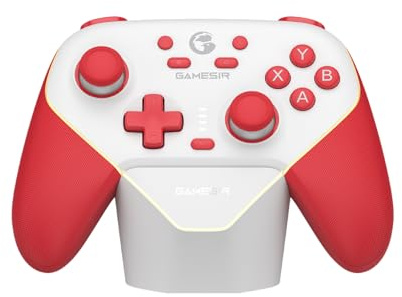 GameSir Super Nova Multiplatform Game Controller – 2.4G Wireless for PC/Switch/iOS/Android – Hall Effect Joystick & Triggers, Magnetic Faceplate, RGB Lighning,Charging Dock (Rot weiß)