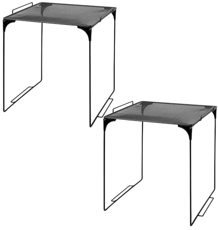 FIXOSHEE Lot de 2 Étagères Pliables en Maille Métallique Noire Empilables et Ajustables pour Rangement sous Évier la Cuisine et Placard Organisateur Compact et Robuste pour Optimisation