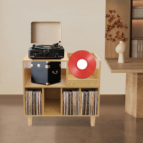 Gdetnysty Supporto per giradischi, in legno multistrato con 6 scomparti, portata 45 kg, base rialzata, 82,6 x 80 x 40 cm, per dispositivi di riproduzione in vinile LP CD, per soggiorno