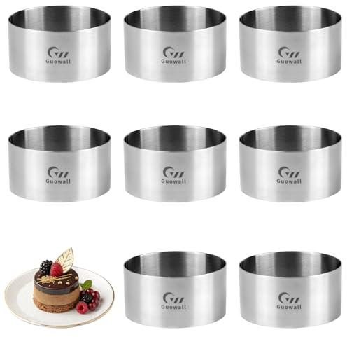 Guowall Dessertringe und Speiseringe Set, Edelstahl Backring für Kochen Backen Mousse, 8 Stück Kuchenringe Ø 10.2 cm, Höhe 5 cm, Rund