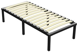 Stanew Sommier 90x200 | Sommiers à Lattes avec 6 Pieds pour Adulte | 14 Lattes | 26cm de Hauteur avec Rangement | Cadre de Lit 90x200 avec Sommier | Lit 1 Personne en Métal | Montage Rapide