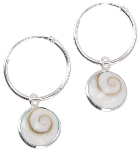 Silbercreolen mit runder Shivamuschel, handgefertigt, Unisex-Design