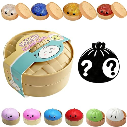New Glitter Dumpling Squishy Mystery Box - Surprise Dumpling Squishy in Mini Steamer, No Duplicate Glitter Dumplings Toy Mystery for Party Favors (1 Stück)