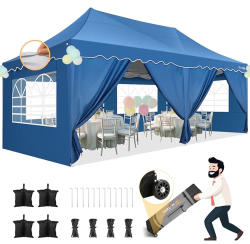 HOTEEL Faltpavillon 3x6 Wasserdicht Stabil mit 6 Seitenwänden (HimmelBlau) | Pop Up Pavillon Wellensaum, UV Schutz 50+ Verdicktem Rahmen, für Hochzeiten, Partyzelt, Terrasse mit Handtasche & 4 SandsäCke