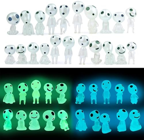 20 Stück Waldgeister Gartendeko,Leuchtende Gartendeko Figuren Elfen,Mini Kunstharz Prinzessin Figuren für Garten Topfpflanze,Miniatur Waldgeister Figurens,für Schlafzimmer,Halloween (Blau + Grün)