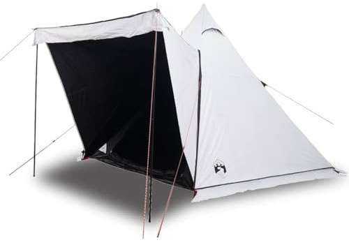 Tenda familiare Tipi bianca per 6 persone, impermeabile e oscurante, in poliestere con rivestimento in PU, copertura rimovibile, ingresso con cerniera, connettore elettrico per cavo di alimentazione