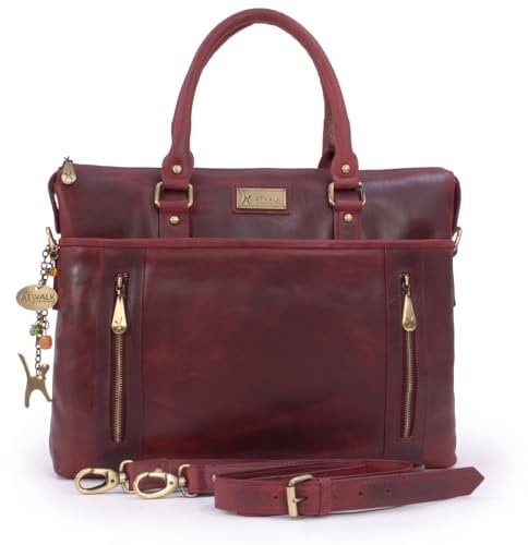 Catwalk Collection Handbags - Grand Cabas Femme Cuir Vintage - Sac de Travail/Sac Porté Épaule Avec Bandoulière - Sacoche Ordinateur - Adele - Rouge