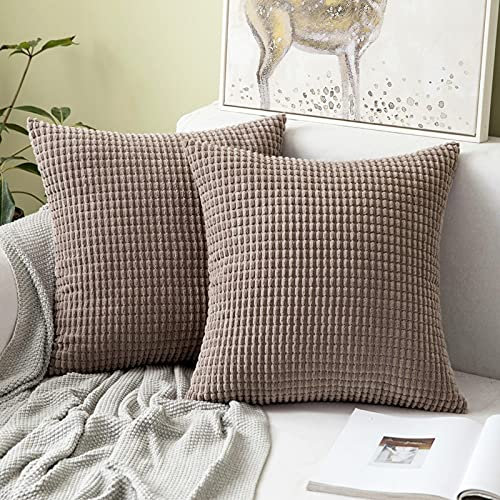 MIULEE 2er Set Kissenbezüge Kordsamt Dekokissen Kissenbezug Sofakissen Dekorativ Couchkissen Kissenhülle Bezug Weich für Wohnzimmer Schlafzimmer 40x40 cm, 16x16 Inch Brown