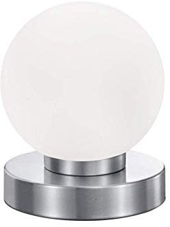 Kleine Touch Tischleuchte Höhe 15cm Glaskugel Weiß, Sockel Silber