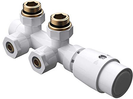 doporro Válvula de conexión para radiadores de calefacción blanca con termostato, conexión central de 187 mm