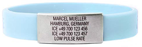 ICEstripe Notfall ID Armband Personalisierte Benutzerdefinierte Medizinische Alarm Armband mit Edelstahlplatte inkl. Kostenlose Gravur nach Wunsch Sport ID (Arctic Blau, 202)