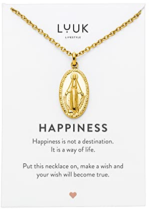 LUUK LIFESTYLE Halskette aus Edelstahl mit Anhänger und HAPPINESS Spruchkarte, Freundschaftskette, Geschenk zum Geburtstag, Damenschmuck, Silber, Gold, Rosé