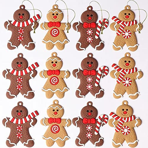 HERZWILD Lebkuchenmann Anhänger 12pcs Ingwer-Mann Lebkuchenmann Dekoration Lebkuchenmann Figur Weihnachtsbaumschmuck Anhänger Weihnachtsdeko Figuren Set (A)
